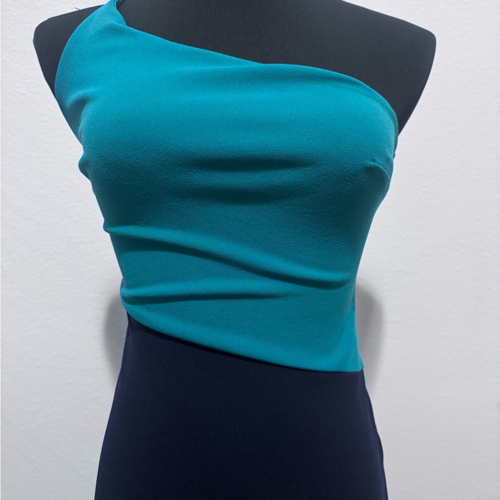 Teal and Navy One Shoulder Bodycon Dress